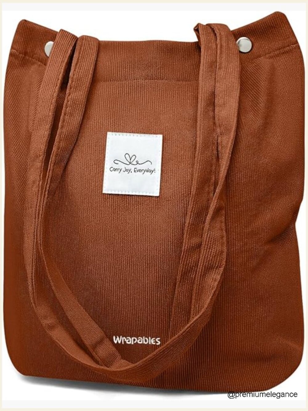 Corduroy Tote Bag, Casual Everyday Shoulder Handbag, Expandable Side Snaps